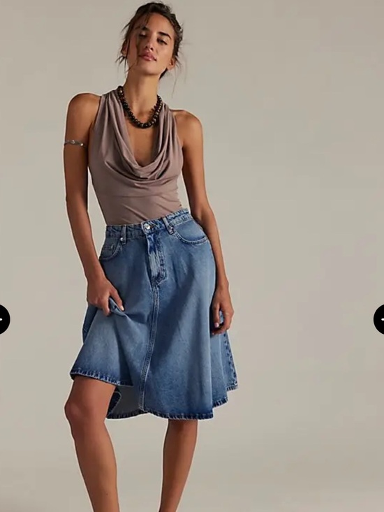 We The Free Dresses & Skirts - Free People Eclipse Denim Midi Skirt NWT 26 A-Line Full Sweep Sold Out